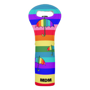 Rainbow Striped Umbrellas Wine Bag