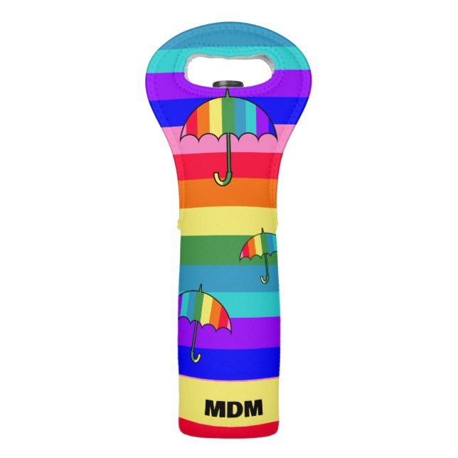 Rainbow Striped Umbrellas  Wine Bag (Front)