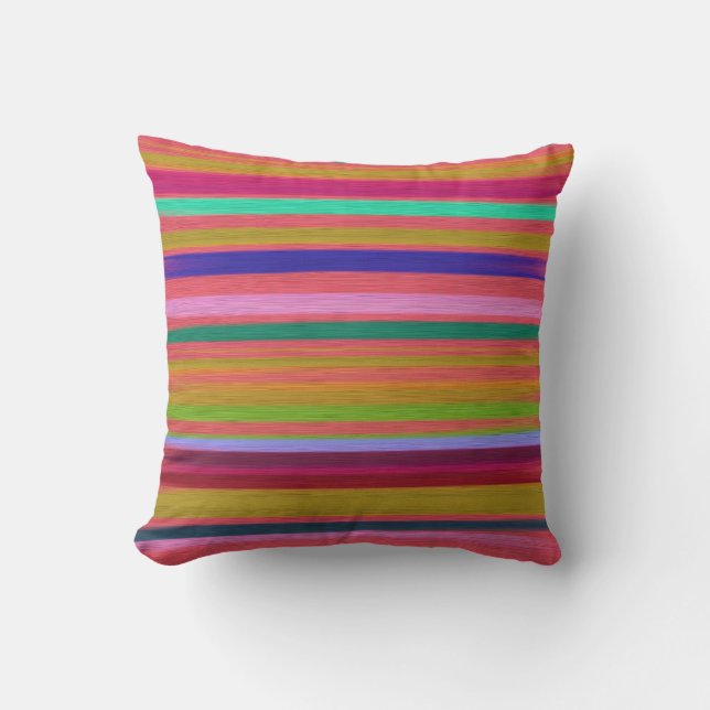 Rainbow stripes abstract art colourful modern throw pillow (Front)