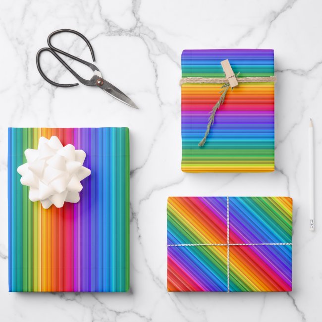Rainbow Stripes Abstract Wrapping Paper Sets