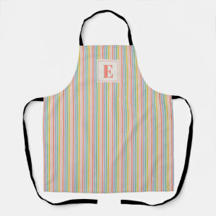 Rainbow Stripes All-Over Print Apron with Initial