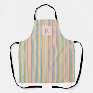 Rainbow Stripes All-Over Print Apron with Initial