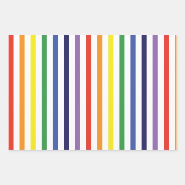 Rainbow Stripes and Blue Diagonals Wrapping Paper (Front)