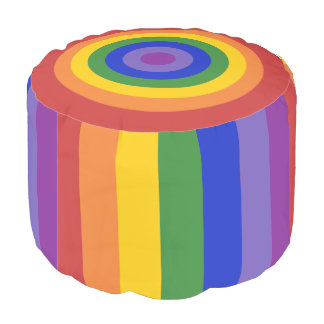 Rainbow Stripes and Bullseye Pattern Pouf