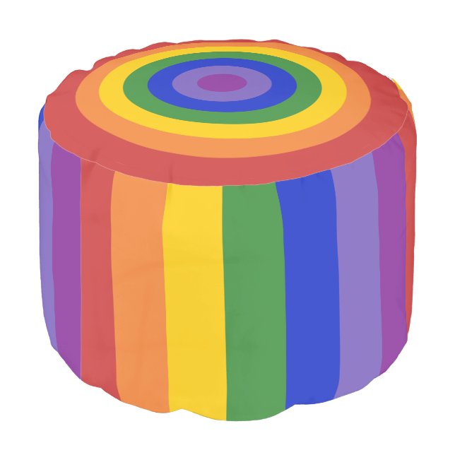 Rainbow Stripes and Bullseye Pattern Pouf (Angled Back)