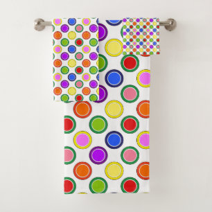 Rainbow Stripes and Polka Dots Happy Colorful Bath Towel Set