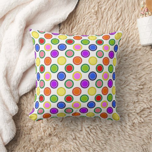 Rainbow Stripes and Polka Dots Happy Colorful Throw Pillow