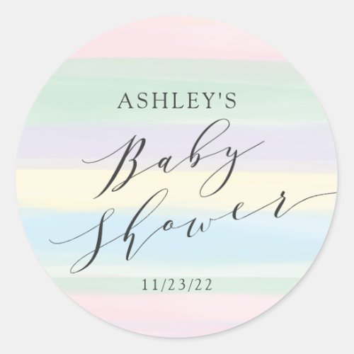 Rainbow Stripes Baby Shower Classic Round Sticker