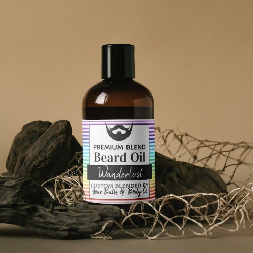 Rainbow Stripes Beard Oil Label with Ingredients