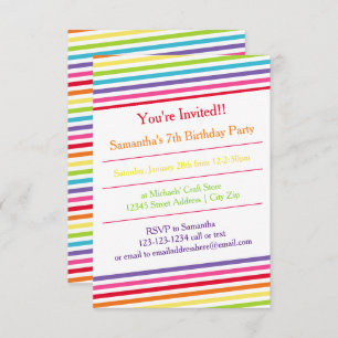 Rainbow Stripes Birthday Party - 3x5 Invitation
