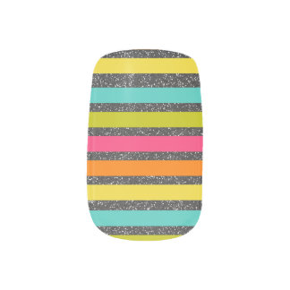 Rainbow Stripes Black Glitter Minx Nail Art