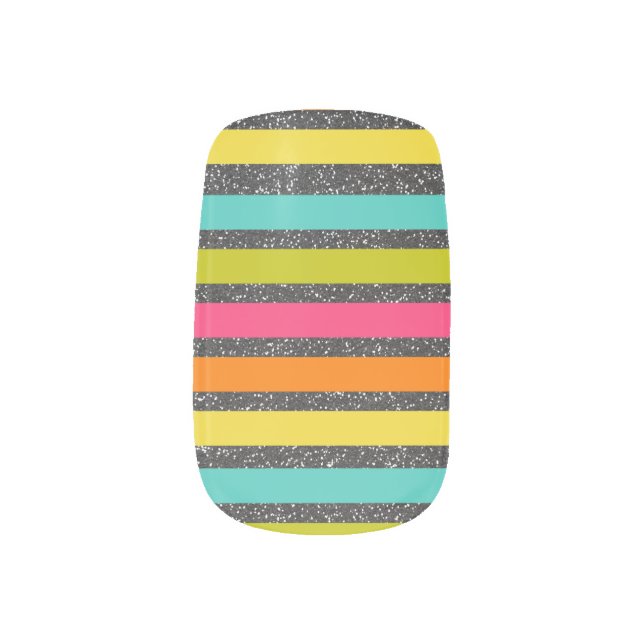 Rainbow Stripes Black Glitter Minx Nail Art (Right Thumb)