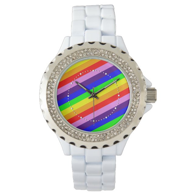 Rainbow Stripes Classic Colorful Chic Elegant Watch (Front)