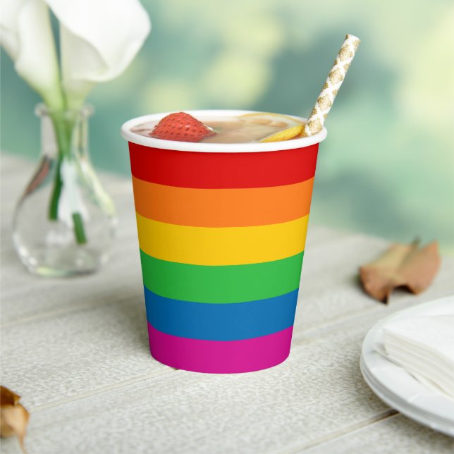 Rainbow Stripes Classic Round Sticker Paper Cups (Insitu)