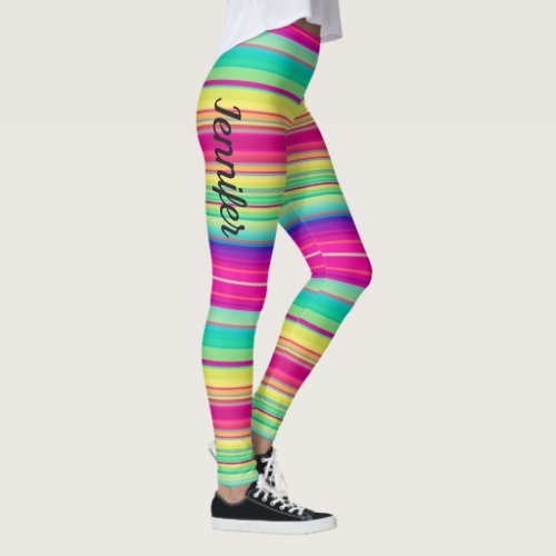 Rainbow Stripes Colorful Custom Name Leggings