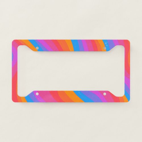 Rainbow Stripes Colorful Swirls Handmade Boho License Plate Frame