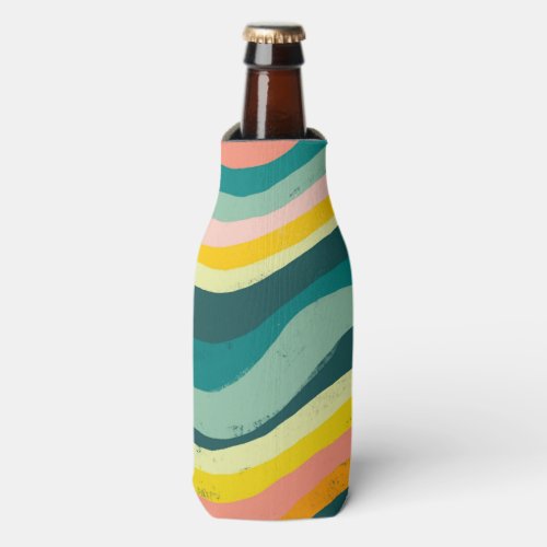 Rainbow Stripes Colorful Waves Abstract Bottle Cooler