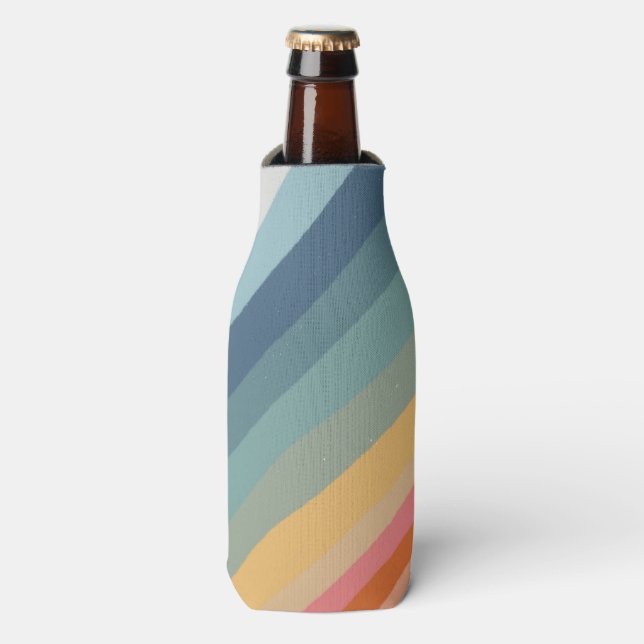 Rainbow Stripes Colorful Waves Bottle Cooler (Bottle Front)