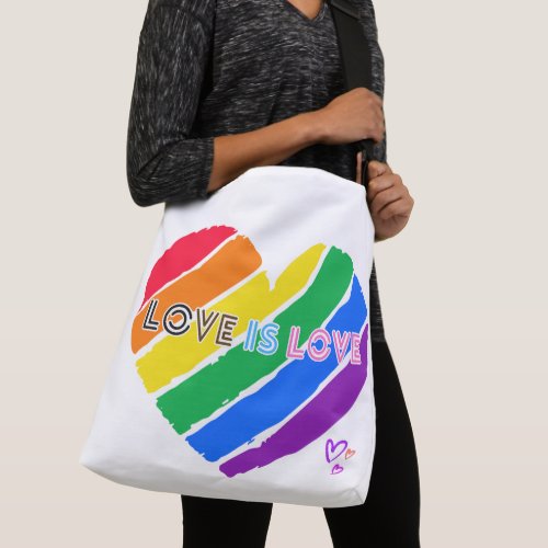 Rainbow stripes colors heart love is love bag