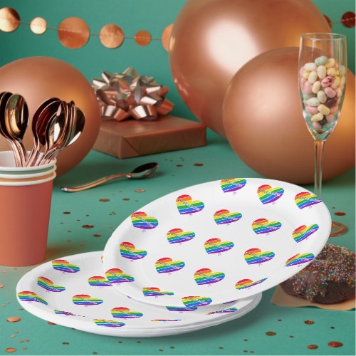 Rainbow stripes colors love is love paper plate