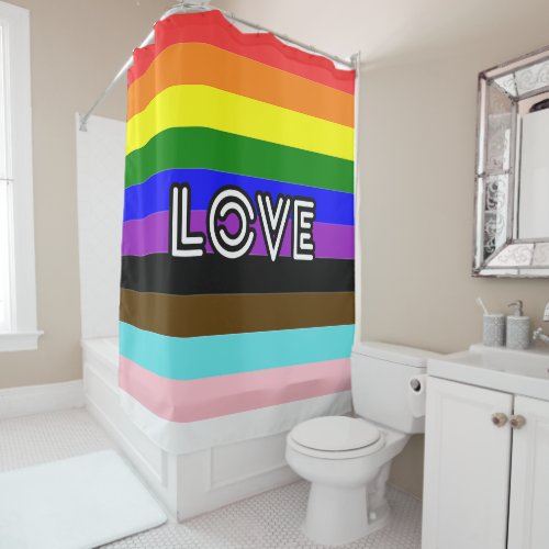 Rainbow stripes colors love pride shower curtain