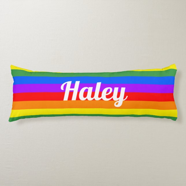 Rainbow Stripes Custom Name Body Pillow (Front)