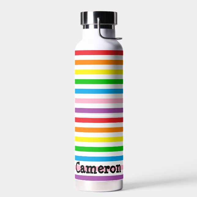Rainbow Stripes Custom Water Bottle (Left)