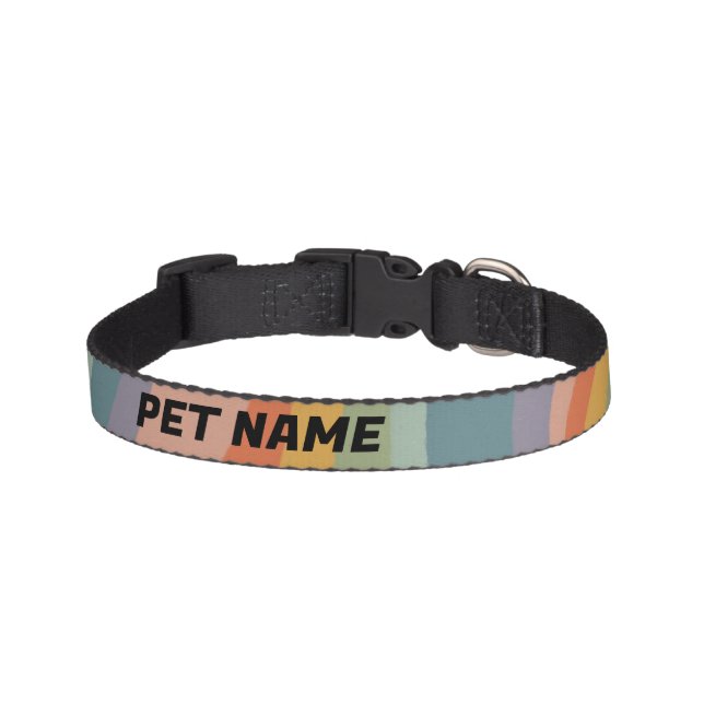 Rainbow Stripes Customized Cat Dog Name Colorful  Pet Collar (Front)