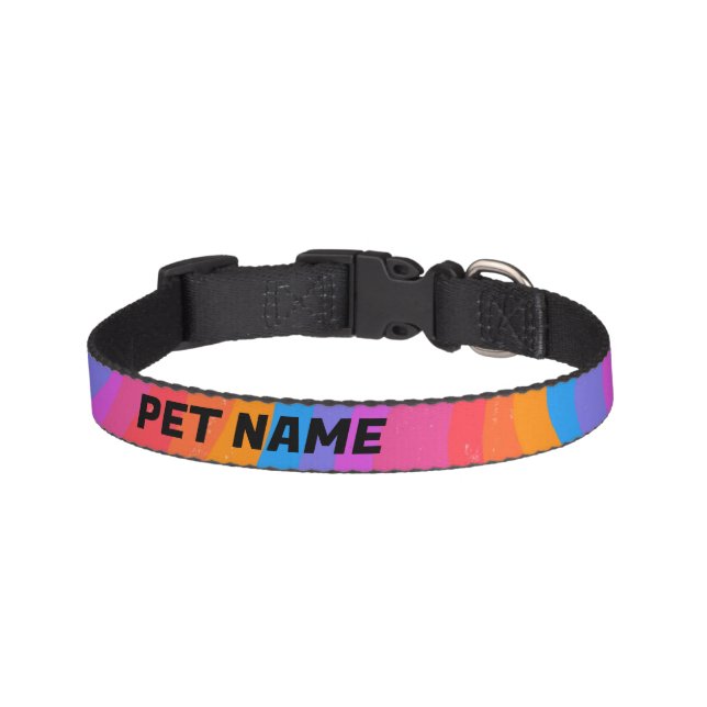 Rainbow Stripes Customized Cat Dog Name Colorful Pet Collar (Front)