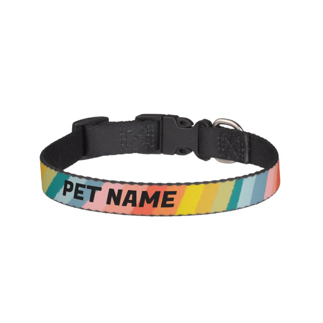 Rainbow Stripes Customized Cat Dog Pet Name  Pet Collar (Front)