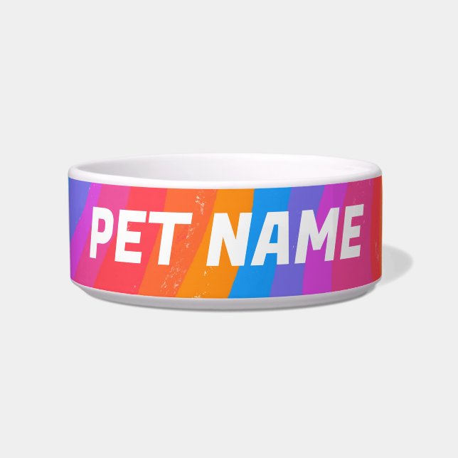 Rainbow Stripes Customized Dog Pet Water Food  Bowl (Front)