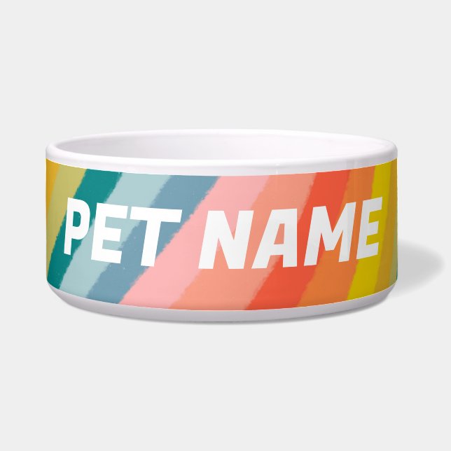 Rainbow Stripes Customized Dog Pet Water Food Bowl (Front)
