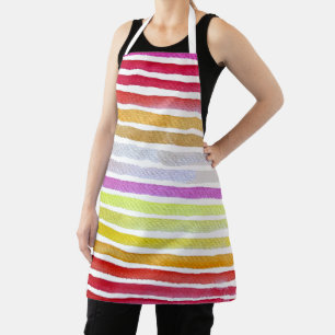 Rainbow stripes cute watercolor apron