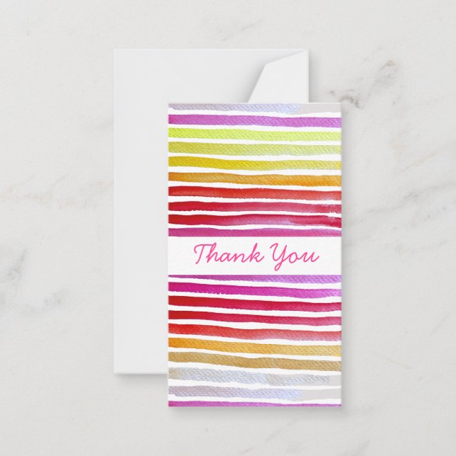 Rainbow stripes cute watercolor note card (Front)