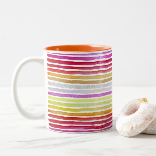 Rainbow stripes cute watercolor Two_Tone coffee mug