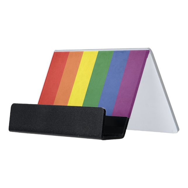 Rainbow stripes desk business card holder (Angled Front)