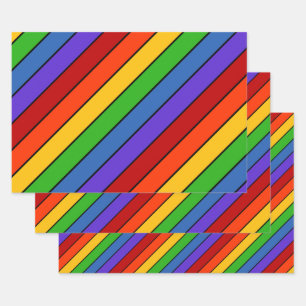 Rainbow Stripes Diagonal  Lines Wrapping Paper Sheets