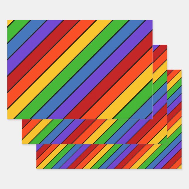 Rainbow Stripes Diagonal  Lines Wrapping Paper Sheets (Set)