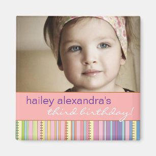 Rainbow Stripes & Dots Birthday Photo Magnet