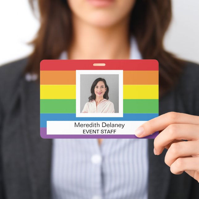 Rainbow Stripes Employee Staff Photo Event Badge (Presented)