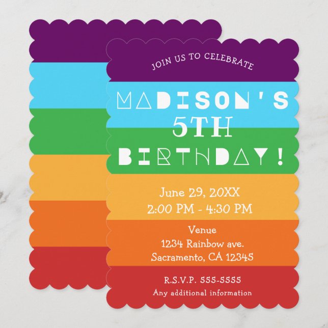Rainbow Stripes Fun Bright Birthday Party Any Age Invitation (Front/Back)