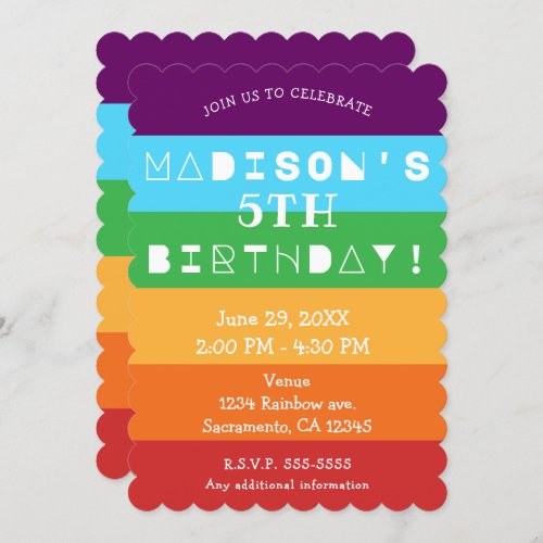 Rainbow Stripes Fun Bright Birthday Party Any Age Invitation