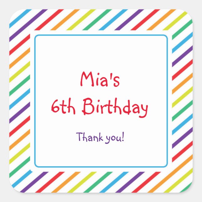 Rainbow Stripes Fun Colorful Party Favor Sticker (Front)