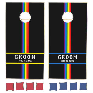 Rainbow Stripes Gay Wedding Custom Cornhole Set