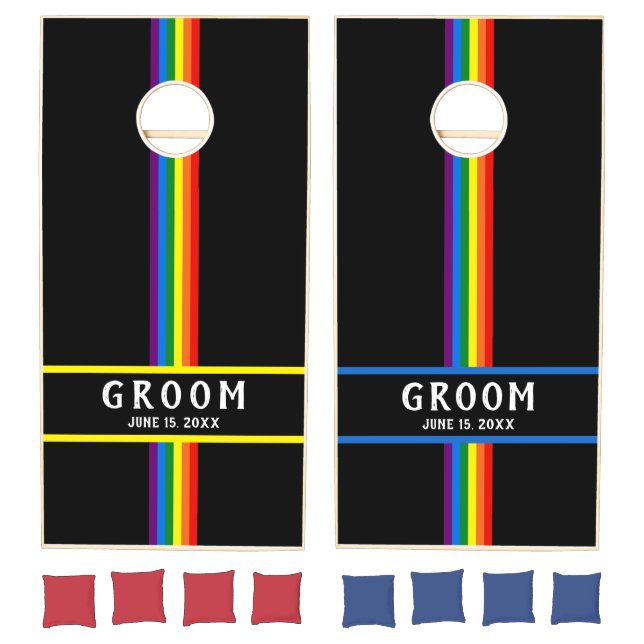 Rainbow Stripes Gay Wedding Custom Cornhole Set (Set)