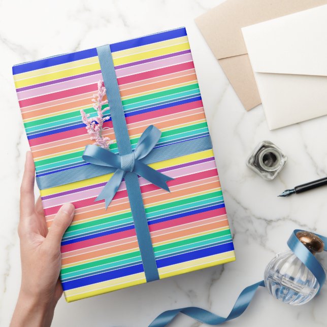 Rainbow Stripes Happy Colorful Wrapping Paper (Gifting)