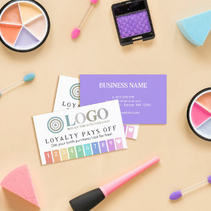 Rainbow Stripes Heart 10 Your Logo Loyalty Punch Card