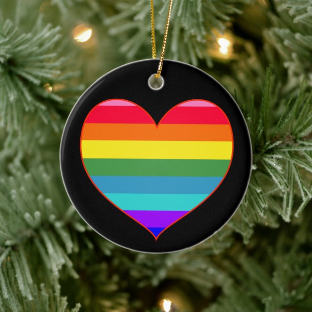 Rainbow Stripes Heart   Ceramic Ornament (Tree)