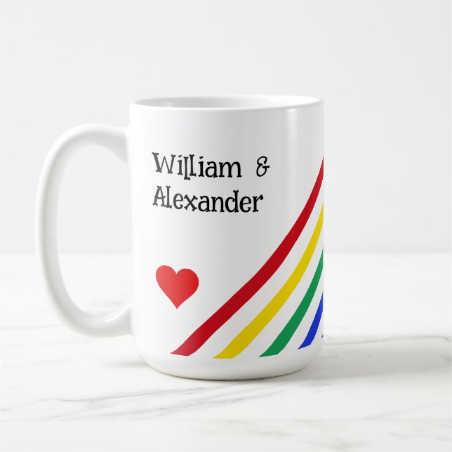 Rainbow Stripes Hearts Names Customized Love Mug (Left)