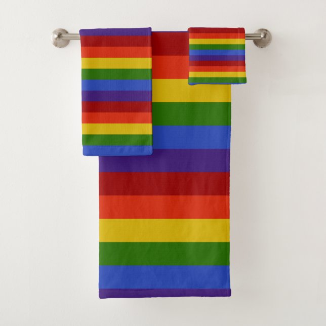 Rainbow Stripes Horizontal Bath Towel Set (Insitu)